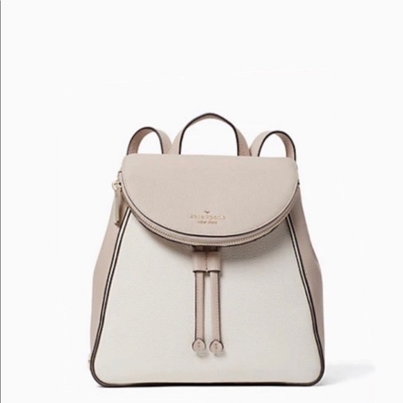 ♠️ kate spade ♠️ Leila Colorblock Pebbled Leather Medium Flap Backpack, Beige - Picture 2 of 9